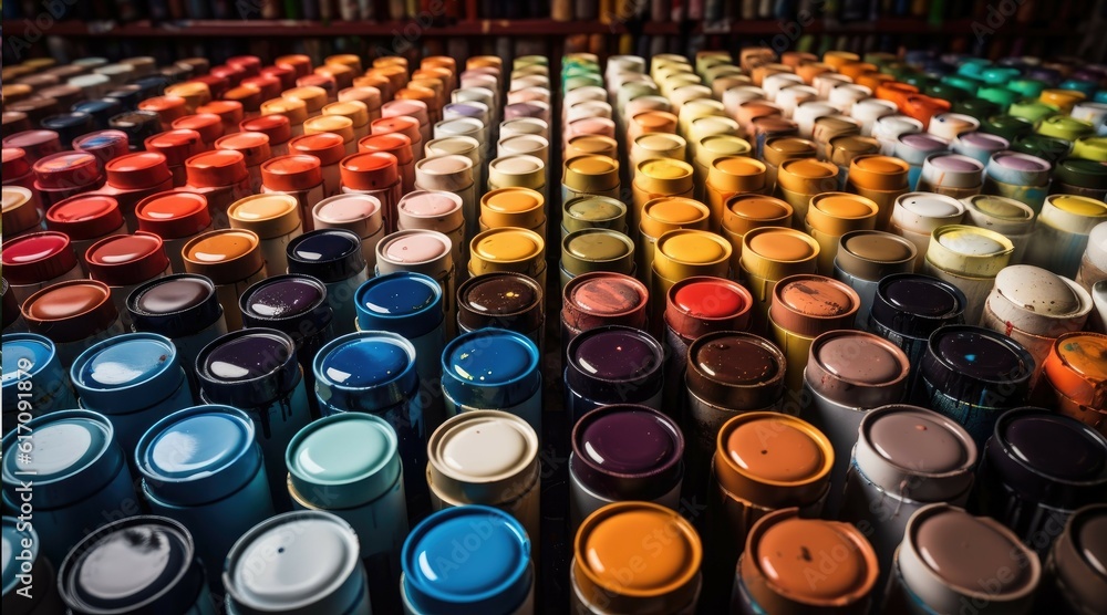 Fototapeta premium Colors in jars. Palette, artist, repair, background