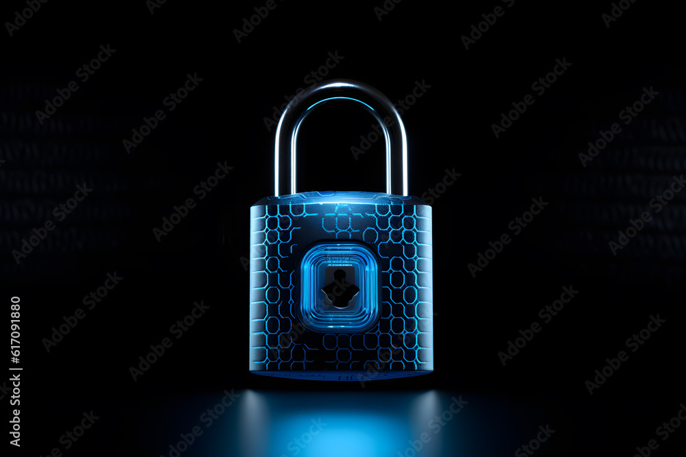 Fototapeta premium Blue Fingerprint Digital Padlock - Generative AI