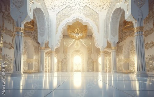 Mosque with floral ornament and golden white accent