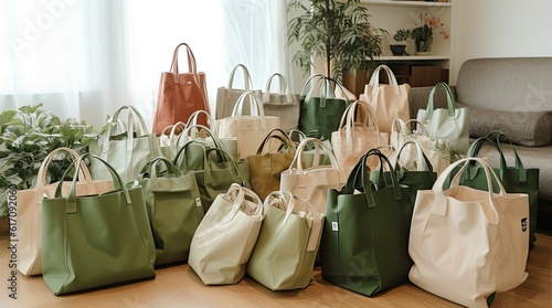 Many reusable eco bags, save nature