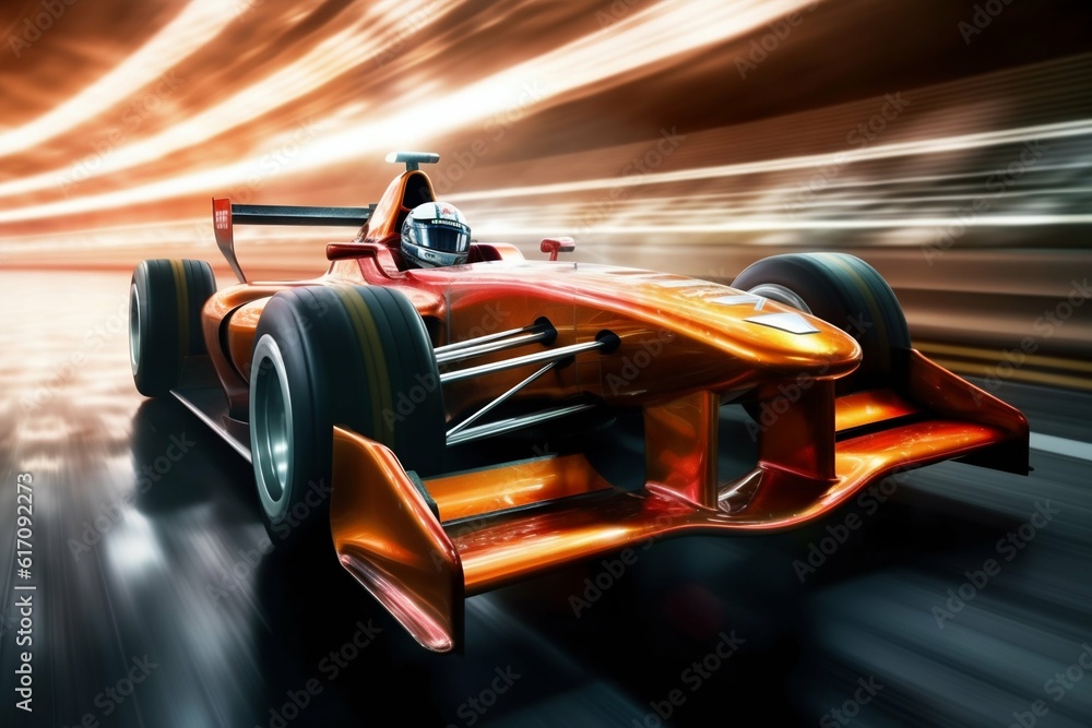 Naklejka premium Racing Car at High Speed Passes the Track. Generative ai