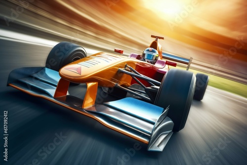 Racing Car at High Speed Passes the Track. Generative ai © Scrudje