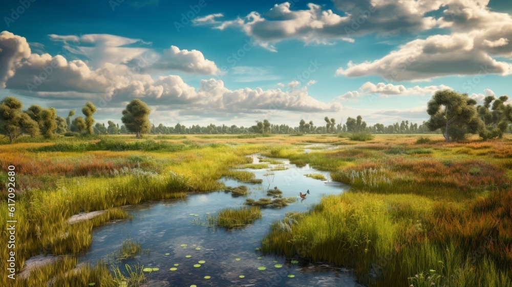 Wetland preservation and their role in water filtration and biodiversity. AI generated