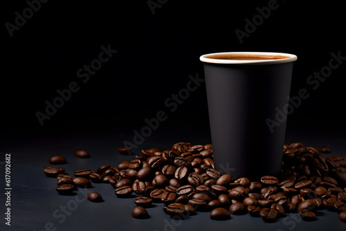 Roasted Coffee Beans and a Black Cup On-The-Go - Generative AI