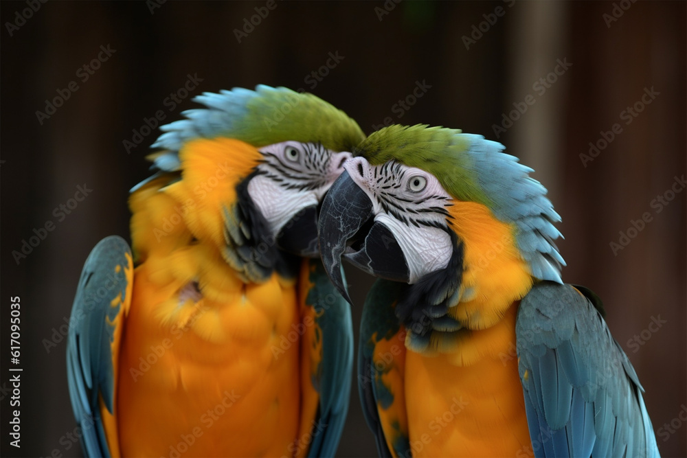Generative AI.
a pair of macaws kissing