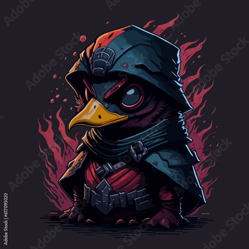 red evil duck ninja Head vector illustration for t shirt design, banner, poster, sticker