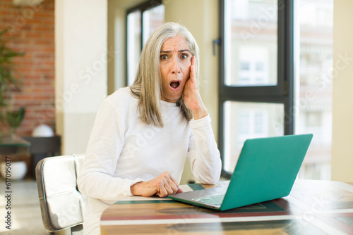 senior pretty woman feeling extremely shocked and surprised with a laptop Free Download senior pretty woman feeling extremely shocked and surprised with a laptop - GFXLoad