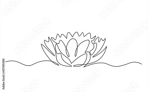Lotus flower isolated on white background. Continuous line drawing