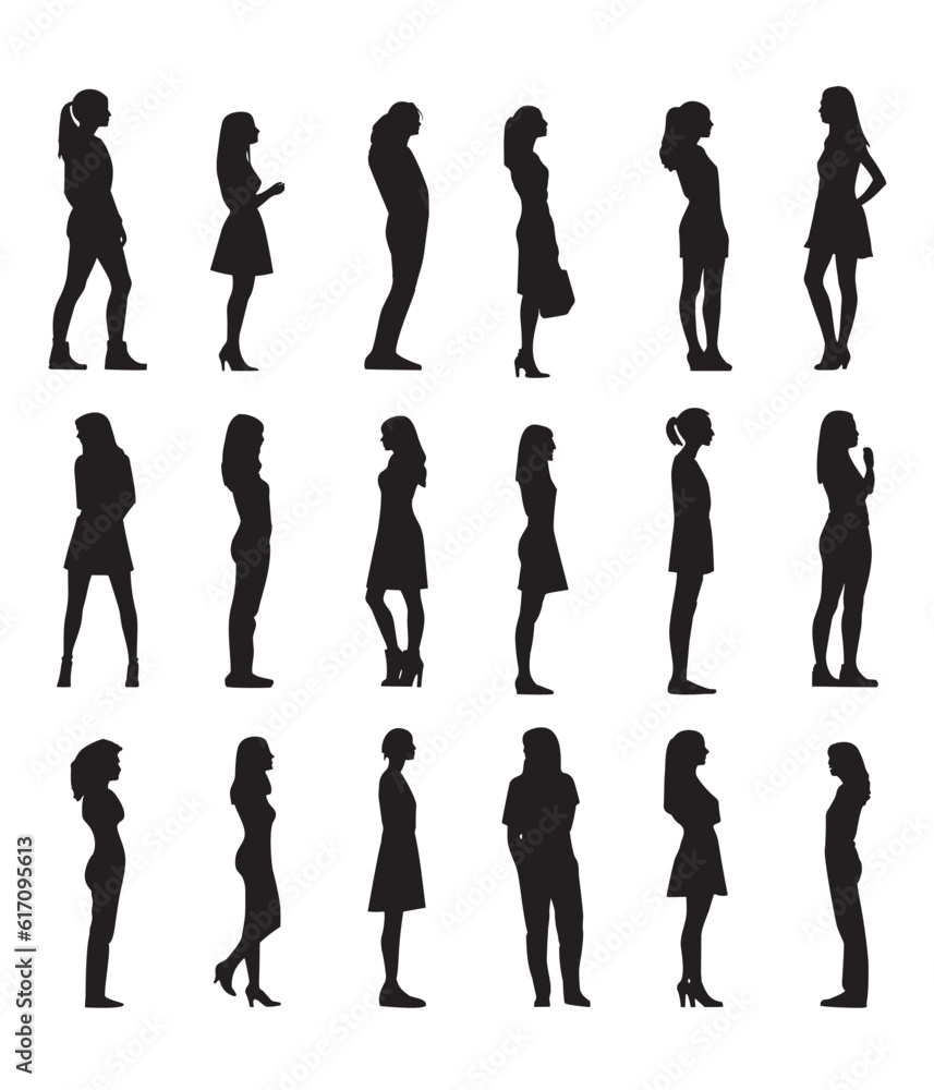 Silhouettes collection of girls and women, vector graphic, isolated in white background