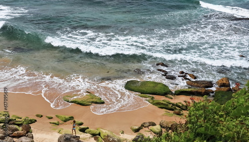 Photography Waves, rocks and sand at Bondi Beach southwesternmost point seen from Notts Avenue