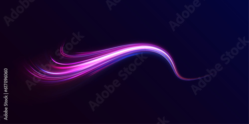 Orange and yellow luminosity. Abstract neon motion glowing wavy lines. Glitter color gold wave light effect. Bright sparkling background. Neon glowing curves strewn with sparks in dark space vector.	