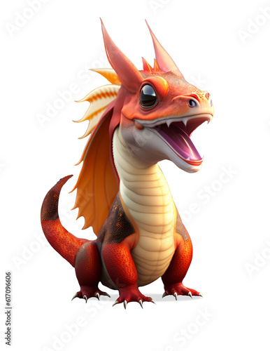 Red funny dragon isolated on white background . Dragon symbol of the new year