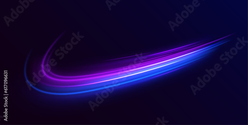 Neon blurred circles in motion. PNG vector light pink and purple lines swirling in a spiral. Vector vortex wake effect. Electric swirl lines, neon light effect. Abstract magic energy waves. 