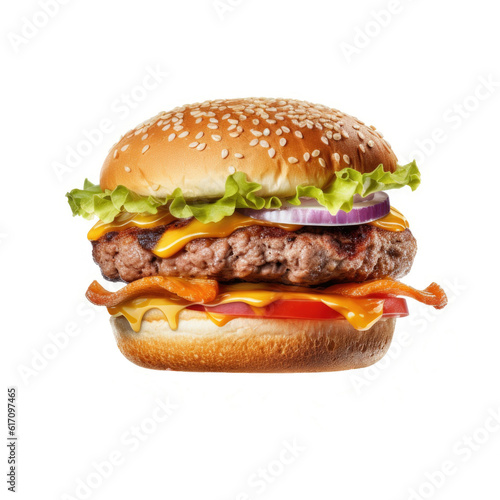 Fresh tasty burger isolated on white background. Generative AI © Marharyta