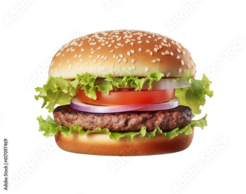 Fresh tasty burger isolated on white background. Generative AI © Marharyta