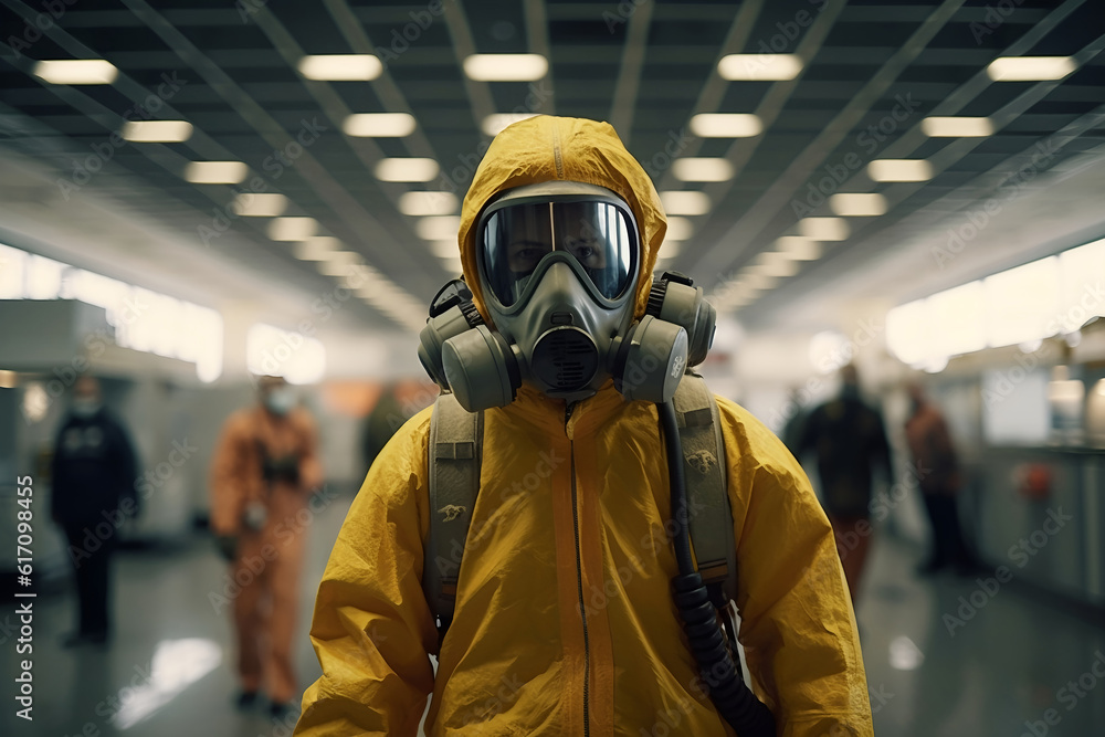 Fiction person in the hazmat suit in the different locations working with dangerous materials AI Generated image Fiction person in the hazmat suit in the different locations working with dangerous materials AI Generated image