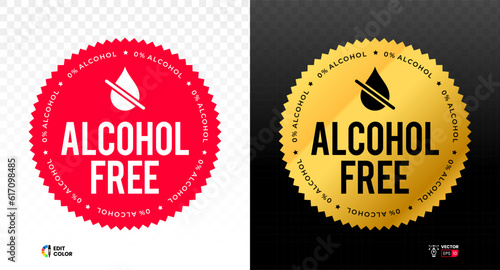 Alcohol free golde label with drop. No alcohol seal. Vector illustration