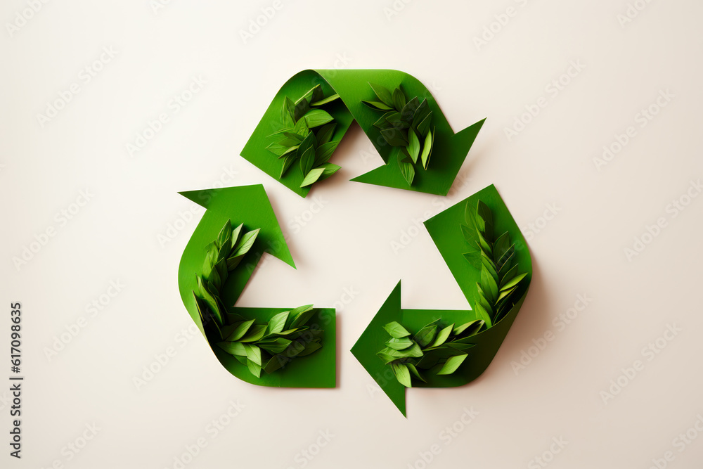 A paper-cut recycling symbol with interconnected arrows, symbolizing the importance of recycling and waste reduction. Generative AI Art Illustration A paper-cut recycling symbol with interconnected arrows, symbolizing the importance of recycling and waste reduction. Generative AI Art Illustration