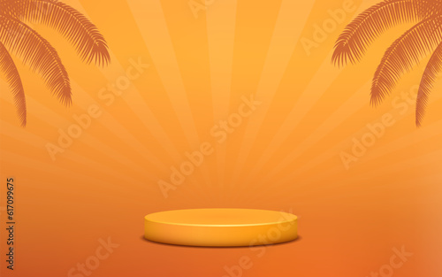 product podium display 3d Empty Cylinder circle with palm tree in orange color background