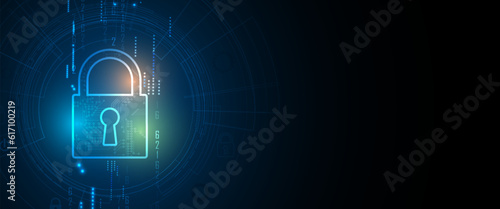 Cyber security and information or network protection with lock. Future technology web services for business and internet project