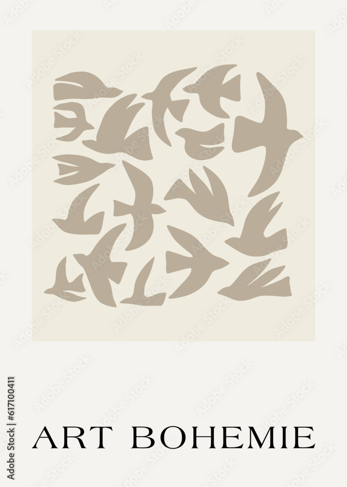 Modern trendy minimalistic hand drawn illustration dove for wallpaper, wall decor, print, postcard, cover, template, banner.