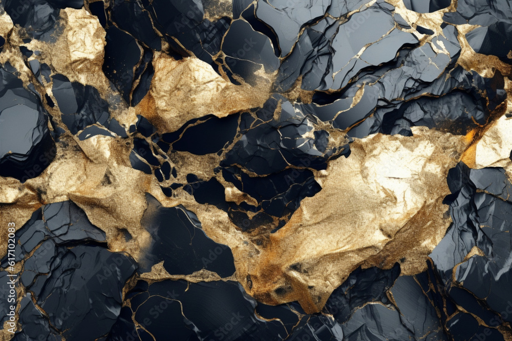 Luminous Reflections: Black and Gold Kintsugi Art Texture generative AI