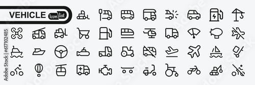 Transport, vehicle and delivery elements - minimal thin line web icon set. Outline icons collection. Simple vector illustration.