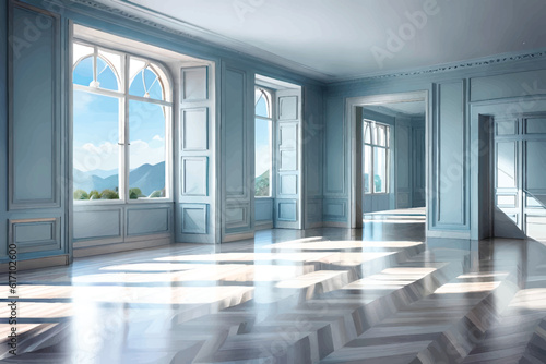 empty corridor with windows interior design and examples of rooms  