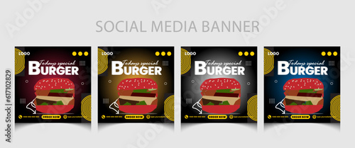 Food menu marketing social media post template or restaurant marketing social media post template design. Burger promotion poster.