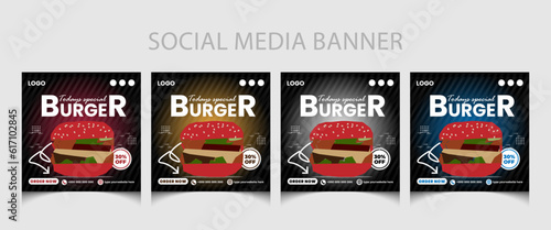 Food menu marketing  social media post template  or restaurant marketing social media post template design. Burger promotion poster.