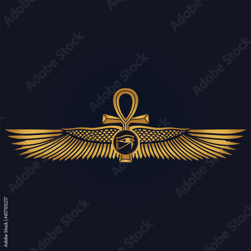  Holy Egyptian eye of horus with wings and Ra God of Sun with ankh