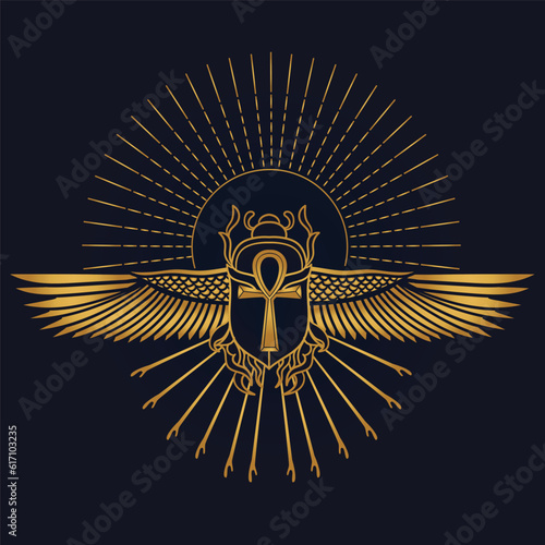  Egyptian Scarab and Holy Egyptian eye of horus with wings