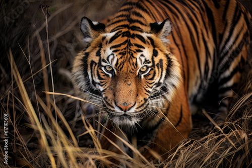 Siberian tiger in the steppe.