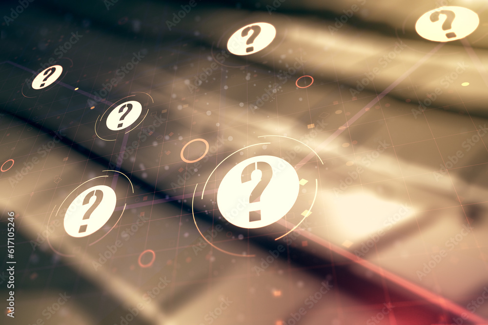 Abstract virtual question mark sketch on shiny metal background, FAQ ...