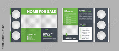 Real estate trifold brochure template, three fold cover page, three fold presentation, bifold brochure layout design with mockup