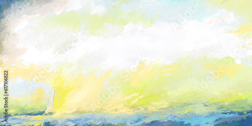 Impressionistic Sailboat Sailing at Sunrise Sunset - Digital Painting, Illustration, Art, Artwork, Design, Background, Backdrop, Wallpaper, Print, Flier, Poster, Publication, Social Media Post or Ad © DLP INSPIRATIONS