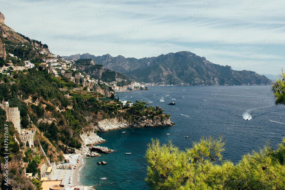 The Amalfi coast with Positano. One of the most visited places in the world in summer. Clean and clear waters where to go by boat or on a boat or rather a yacht 
