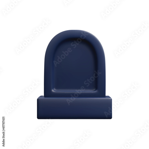 Vector isolated illustration of black headstone, grave with dark tombstone, Realistic 3d design element in plastic style