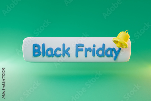 floating chat symbol for phone application on colorfull infinite background; black friday bell icon symbol; 3d illustration