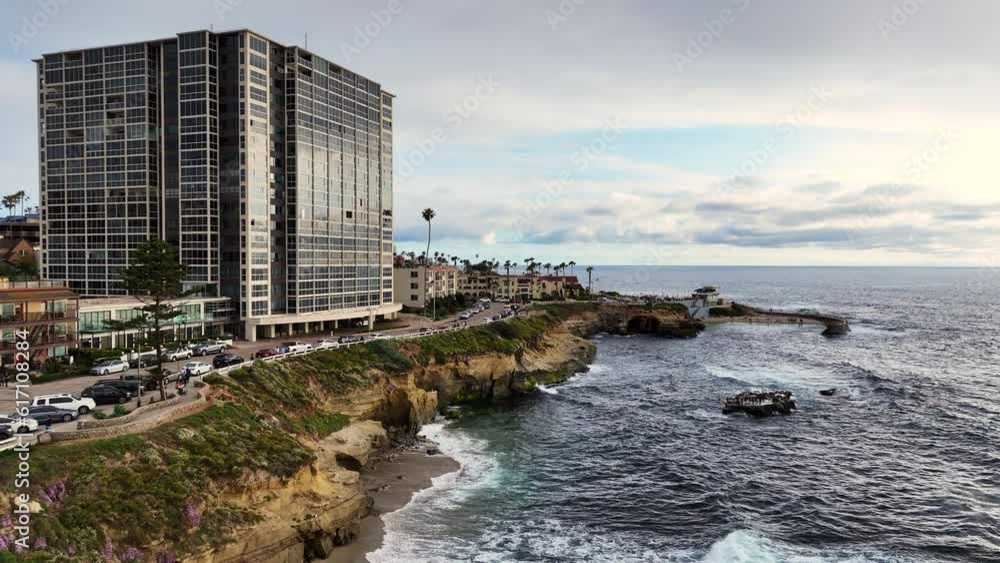 La Jolla Cove, California Looking at the Park and Buildings on the Skyline with Children La Jolla Cove, California Looking at the Park and Buildings on the Skyline with Children