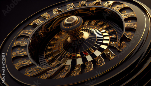 Casino roulette in black and gold style Ai generated image