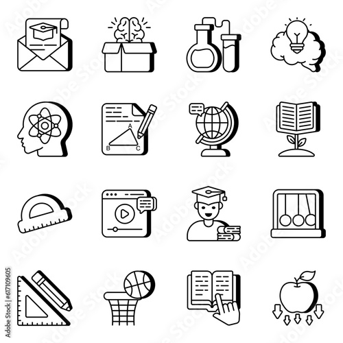 Set of Education and Learning Linear Icons

