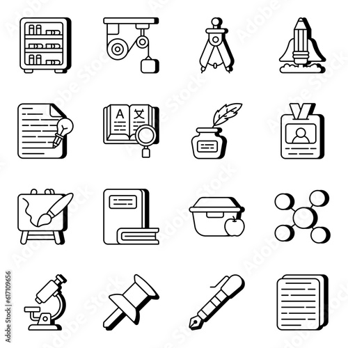 Set of Education and Study Linear Icons

