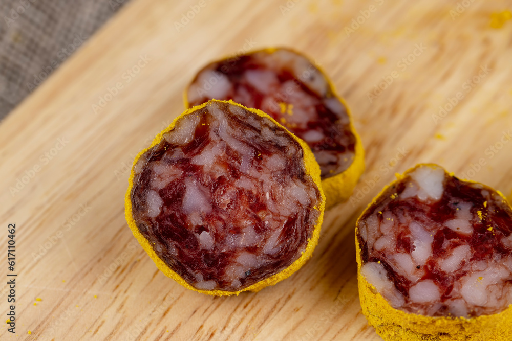 marinated in young turmeric pork sausage on the countertop marinated in young turmeric pork sausage on the countertop