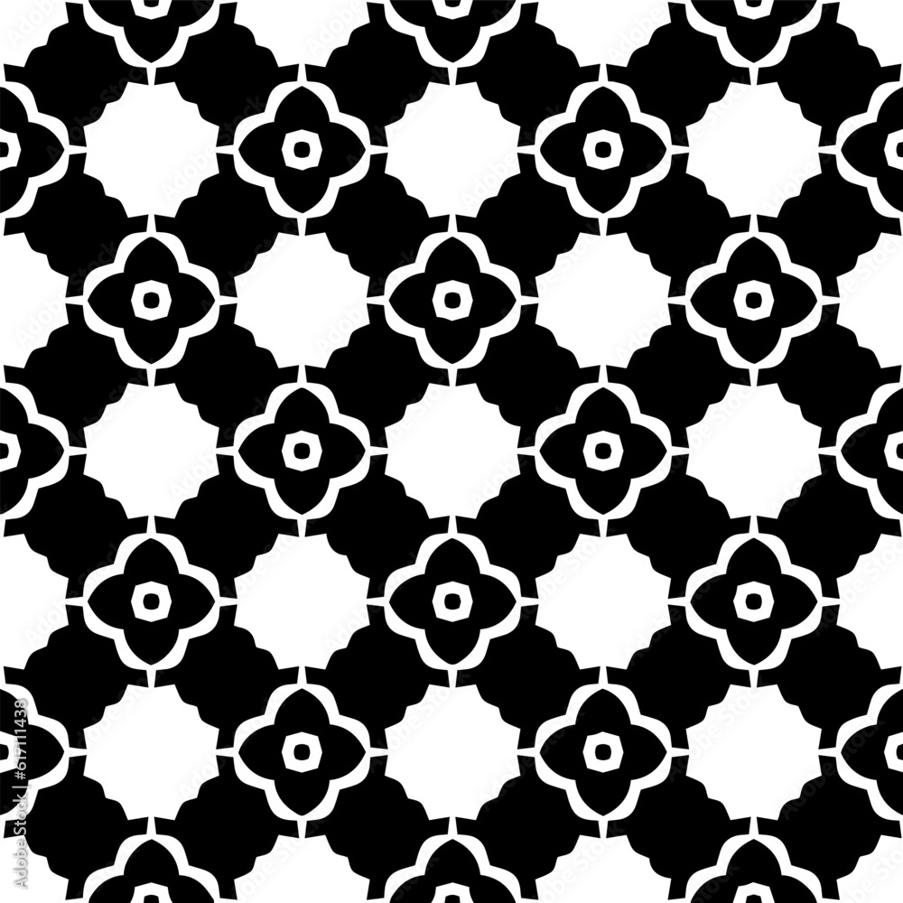 Geometric pattern in ethnic style. Seamless background with abstract shapes. Black and white wallpaper. Abstract background with Repeating pattern for decor, textile and fabric. Geometric pattern in ethnic style. Seamless background with abstract shapes. Black and white wallpaper. Abstract background with Repeating pattern for decor, textile and fabric.