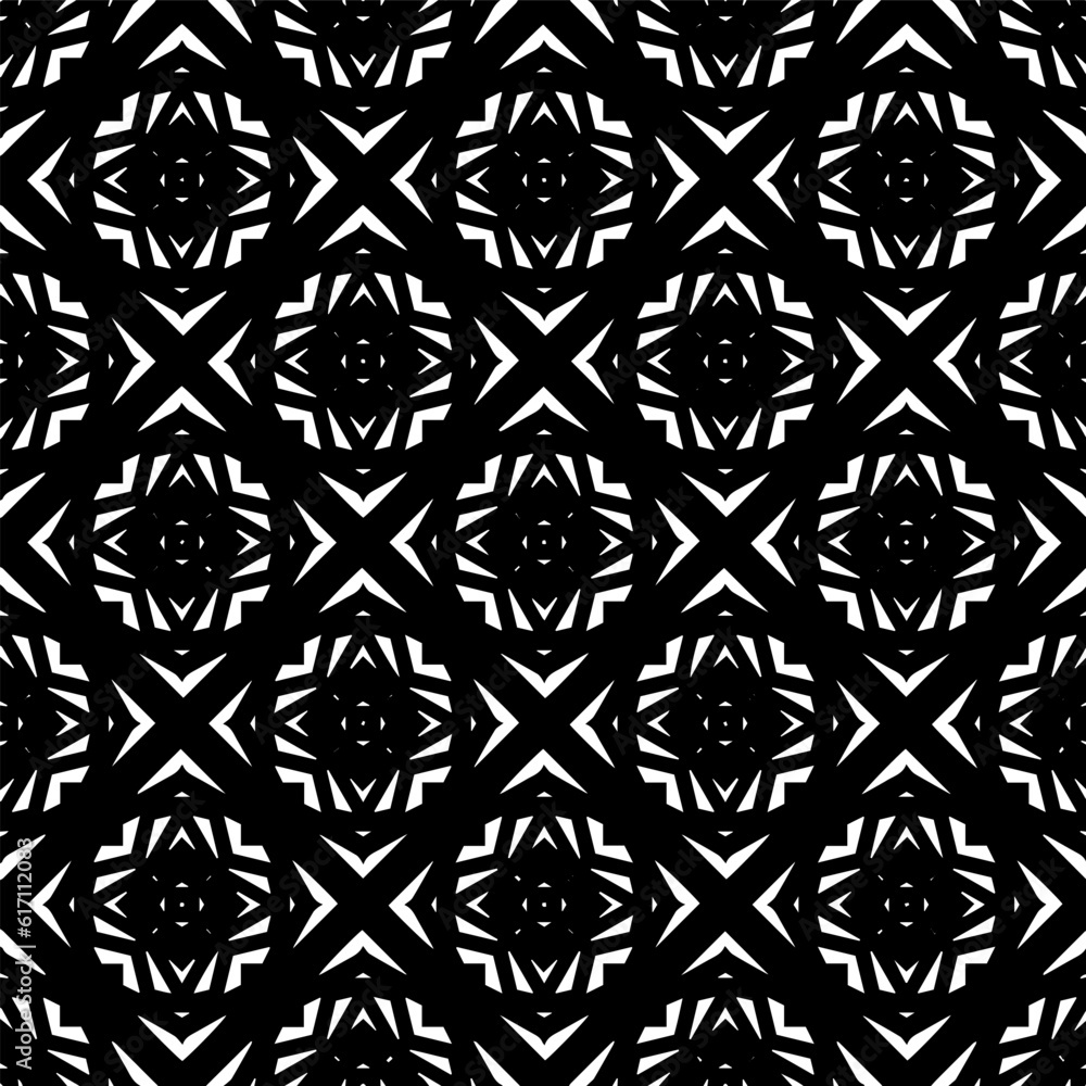 Geometric pattern in ethnic style. Seamless ornament with abstract shapes. Black and white wallpaper. Abstract background with Repeating pattern for decor, textile and fabric. Geometric pattern in ethnic style. Seamless ornament with abstract shapes. Black and white wallpaper. Abstract background with Repeating pattern for decor, textile and fabric.