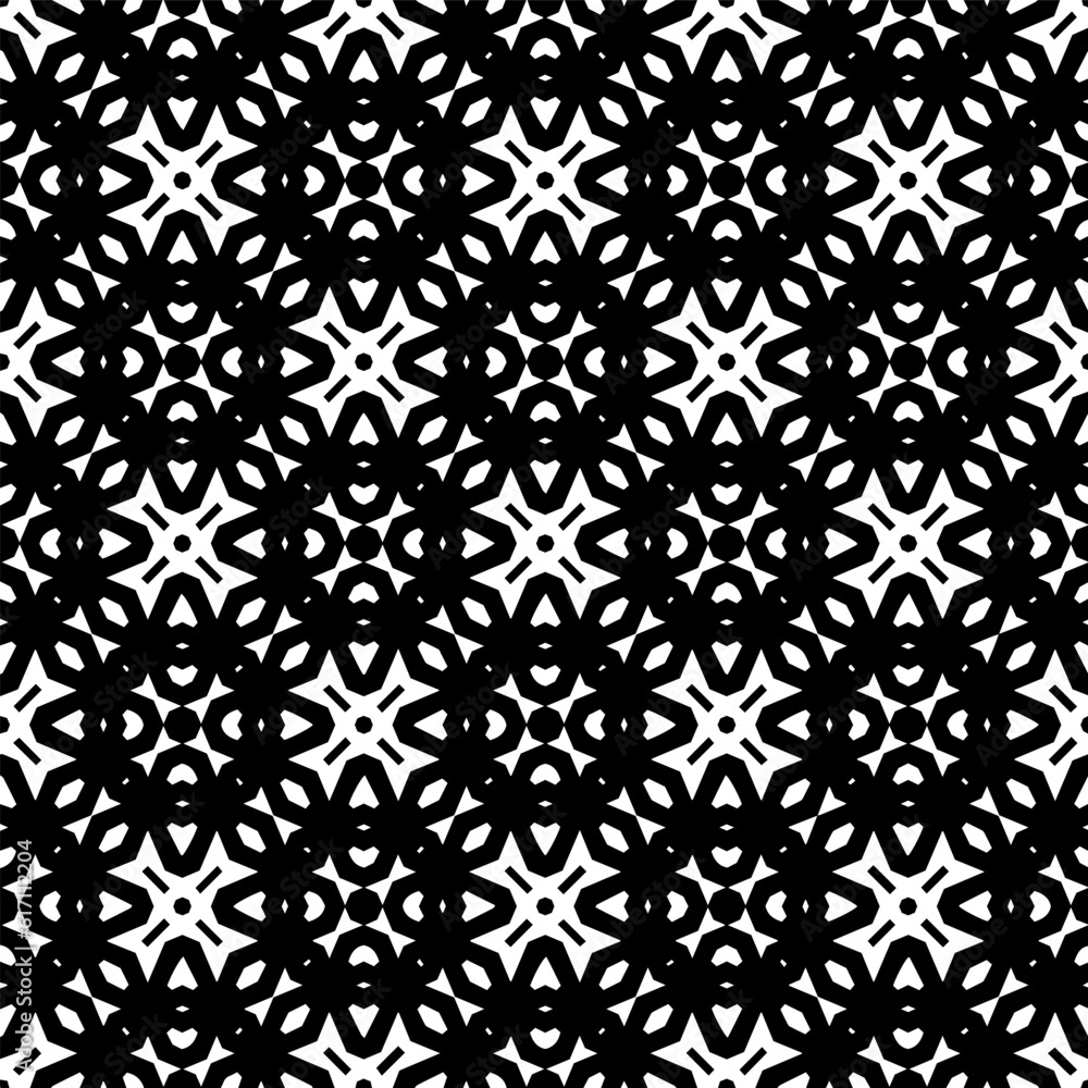 Geometric pattern in ethnic style. Seamless ornament with abstract shapes. Black and white wallpaper. Abstract background with Repeating pattern for decor, textile and fabric. Geometric pattern in ethnic style. Seamless ornament with abstract shapes. Black and white wallpaper. Abstract background with Repeating pattern for decor, textile and fabric.
