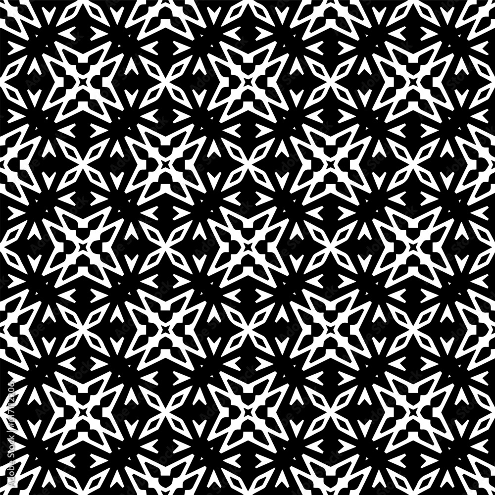 Geometric pattern in ethnic style. Seamless ornament with abstract shapes. Black and white wallpaper. Abstract background with Repeating pattern for decor, textile and fabric. Geometric pattern in ethnic style. Seamless ornament with abstract shapes. Black and white wallpaper. Abstract background with Repeating pattern for decor, textile and fabric.
