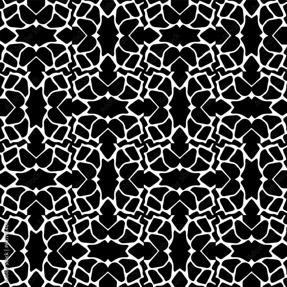 Geometric pattern in ethnic style. Seamless ornament with abstract shapes. Black and white wallpaper. Abstract background with Repeating pattern for decor, textile and fabric. Geometric pattern in ethnic style. Seamless ornament with abstract shapes. Black and white wallpaper. Abstract background with Repeating pattern for decor, textile and fabric.
