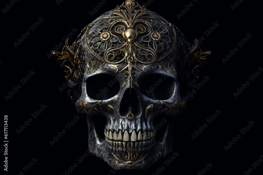 Illustration of skull with diamonds on black background, generative ai. Illustration of skull with diamonds on black background, generative ai.